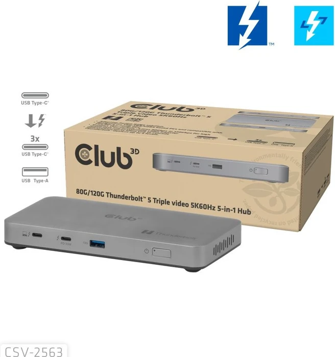 Club 3D 5-in-1 Triple Video Hub, Thunderbolt 5 [Buchse]