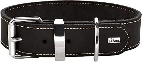 Hunter Aalborg Special Hundehalsband, Leder, strapazierfähhig, komfortabel, 45 S, schwarz