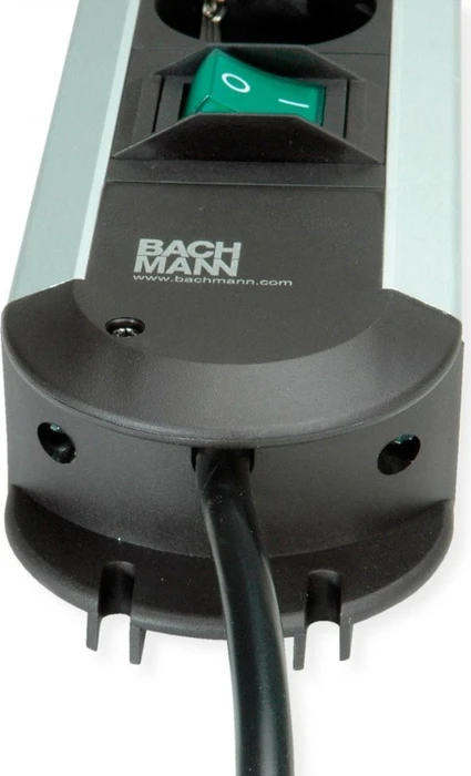 Bachmann Primo, 6-fach, Schalter, Überspannungsschutz, Netzfilter, 2x USB-A, 1.8m, schwarz/silber