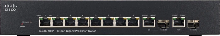 Cisco SG200 Desktop Gigabit Smart Switch, 8x RJ-45, 2x RJ-45/SFP, 62W PoE