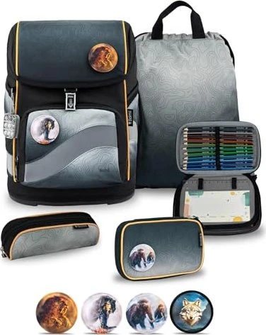 Belmil Premium Smarty Plus Black Grey Schultaschen-Set, 5-tlg.