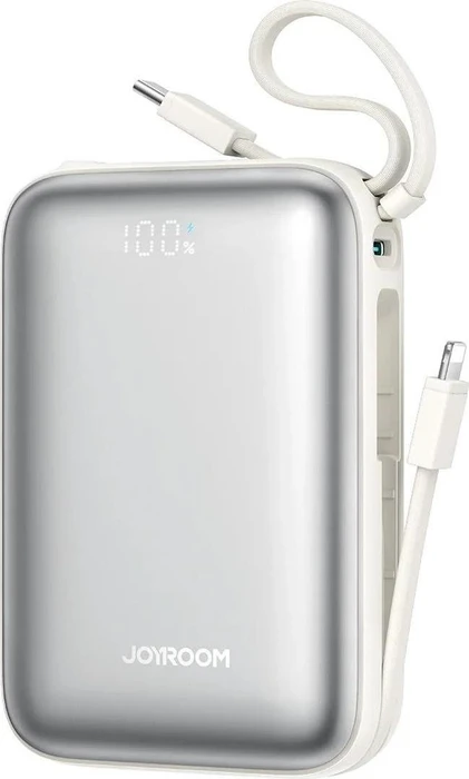 Joyroom Powerbank Mini mit USB-C- & Lightning-Kabel 20000mAh 22.5W weiß/grau