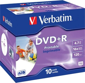 Verbatim DVD+R 4.7GB, 16x, 10er Jewelcase, wide, inkjet printable