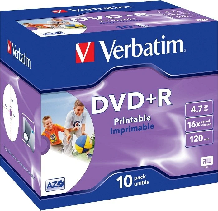 Verbatim DVD+R 4.7GB, 16x, 10er Jewelcase, wide, inkjet printable