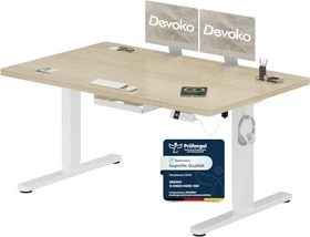 Devoko elektrisch höhenverstellbarer Sitz-Steh-Schreibtisch 140x80cm Eiche/weiß