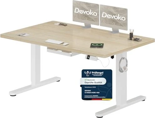 Devoko elektrisch höhenverstellbarer Sitz-Steh-Schreibtisch 140x80cm Eiche/weiß
