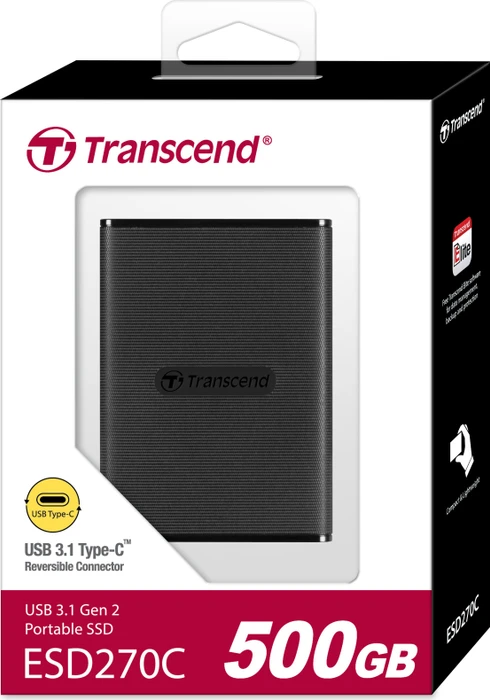Transcend ESD270C Portable SSD, 500GB, USB-C 3.1