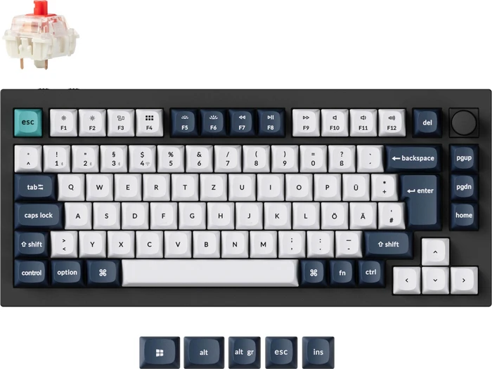 Keychron Q1 Max, Carbon Black, 75%, PBT, LEDs RGB, Gateron Jupiter RED, USB/Bluetooth, DE