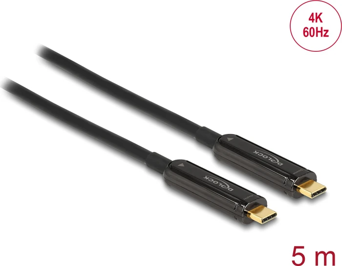 DeLOCK Optisches USB-C Kabel 4K 60Hz, USB 3.0, 5Gb/s, USB-C 3.0 [Stecker] auf USB-C 3.0 [Stecker], aktiv, 15m