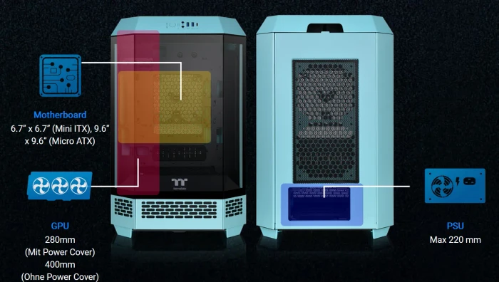 Thermaltake The Tower 300 Turquoise, türkis, Glasfenster