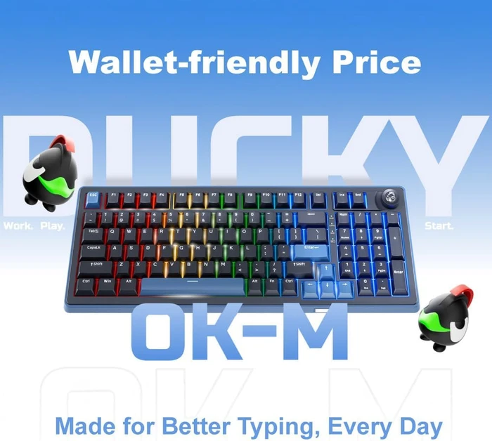 Ducky OK-M-98, Black and Blue, KKT Red Wine Linear, USB/Bluetooth, DE