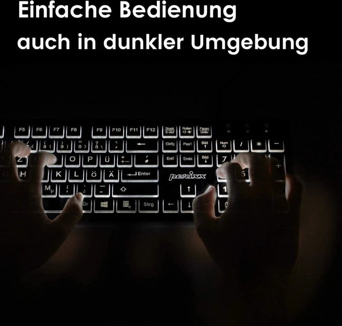 Perixx Periboard-317, schwarz, LEDs weiß, USB, DE