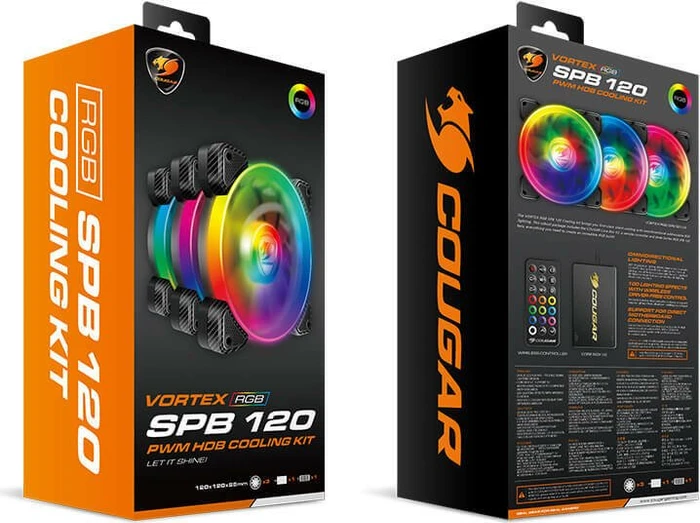 Cougar Vortex RGB SPB 120 PWM HDB Cooling Kit, LED-Steuerung, Fernbedienung, 120mm, 3er-Pack