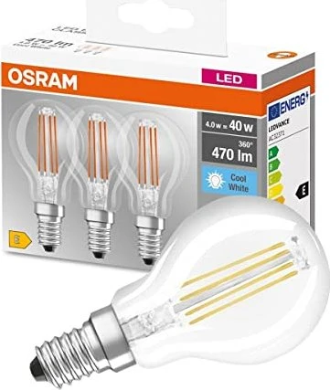 Osram Ledvance LED Base Filament E14 4W/840 P45, 3 Stück