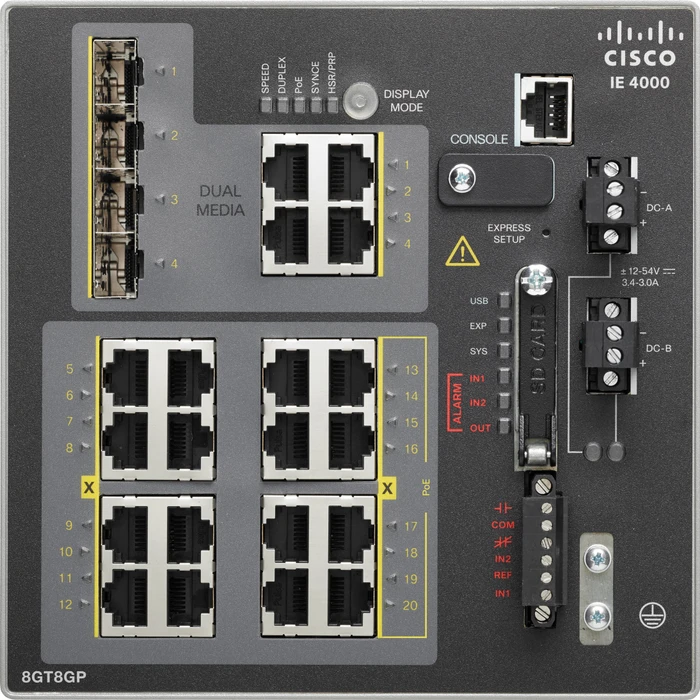 Cisco IE 4000 LAN Base Industrial Railmount Gigabit Managed Switch, 16x RJ-45, 4x RJ-45/SFP, 240W PoE+