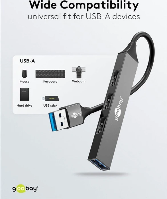Wentronic goobay Slim 4-Port USB-Hub, 1x USB-A 3.0/3x USB-A 2.0, USB-A 3.0 [Stecker]