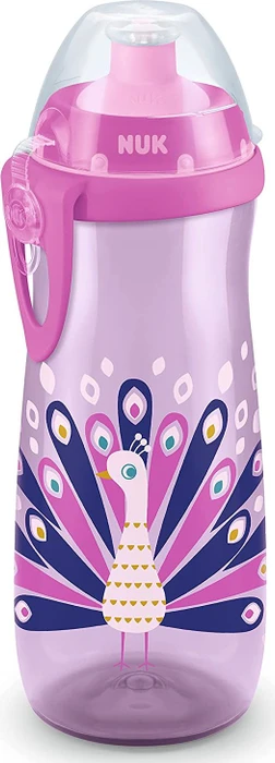 NUK Sports Cup Trinkflasche mit Push-Pull Tülle Chamäleon Effekt, 24+M, 450ml, lila pfau