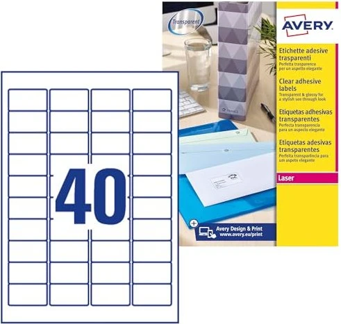 Avery-Zweckform Etiketten mit Spezialbeschichtung, 45.7x25.4mm, transparent, 25 Blatt (1000 Etiketten)
