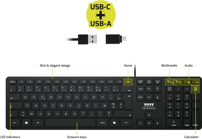 Port Designs PORT Connect Executive Office Keyboard, schwarz, USB, FR
