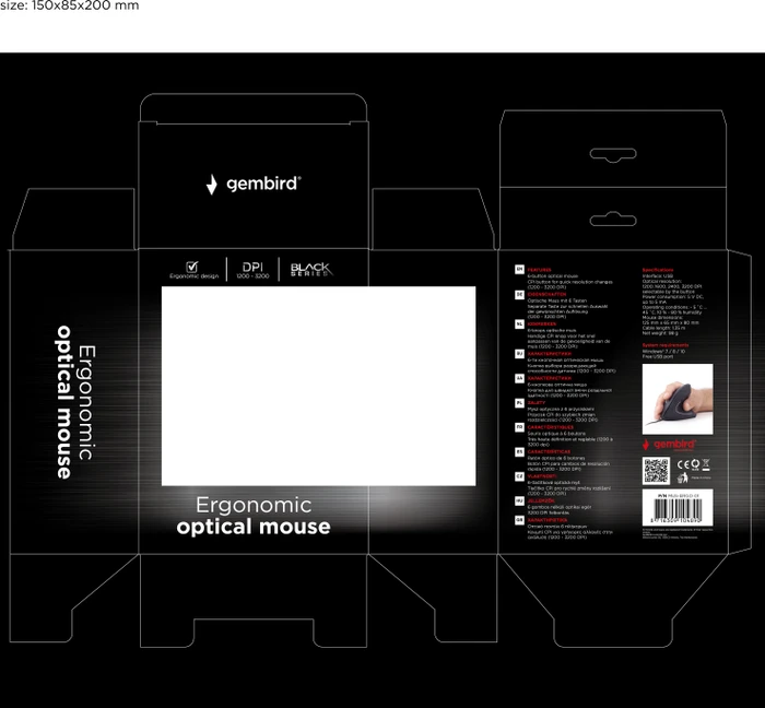Gembird Ergonomic 6-Button Optical Mouse ERGO-01 schwarz, USB