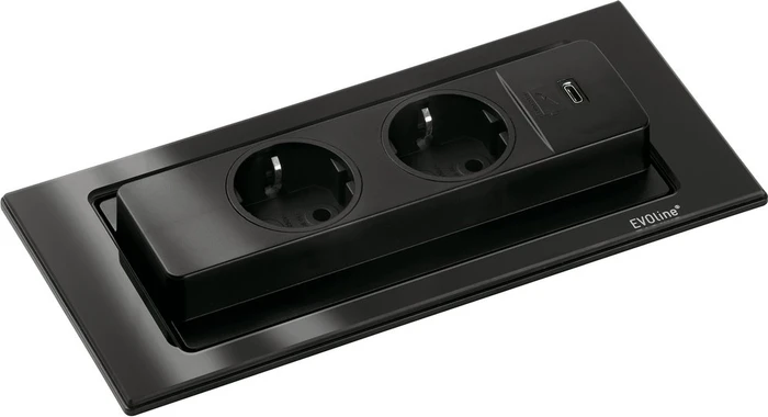 Schulte EVOLine BackFlip Cuisine, 2-fach, 1x USB-C, 2.5m, schwarz