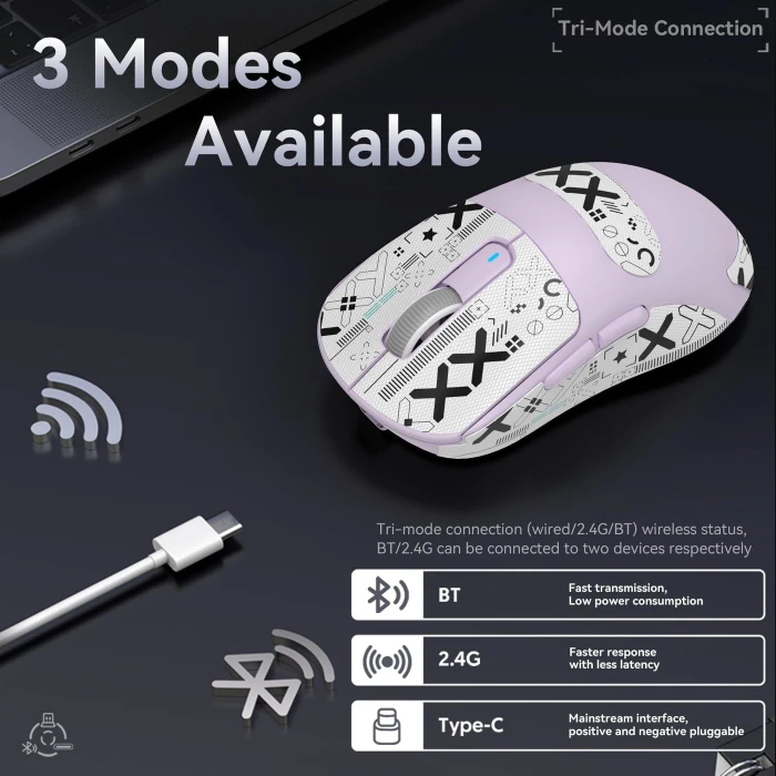 Attack Shark X3 Wireless Gaming Mouse lila, inkl. Grip Tape, USB/Bluetooth