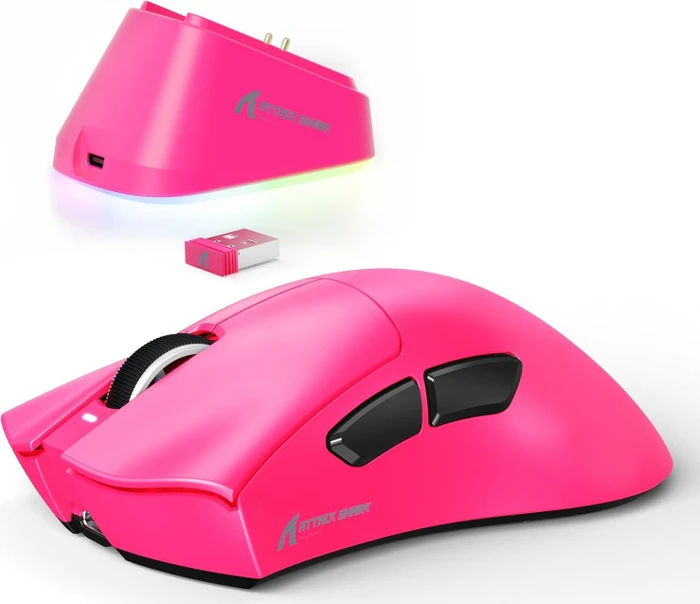 Attack Shark V3 PRO Tri-mode Wireless Gaming Mouse mit Ladestation, BerryRed, USB/Bluetooth