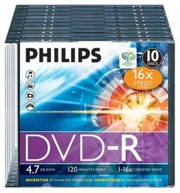 Philips DVD-R 4.7GB, 16x, 10er Slimcase