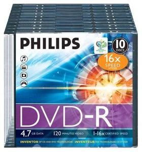 Philips DVD-R 4.7GB, 16x, 10er Slimcase