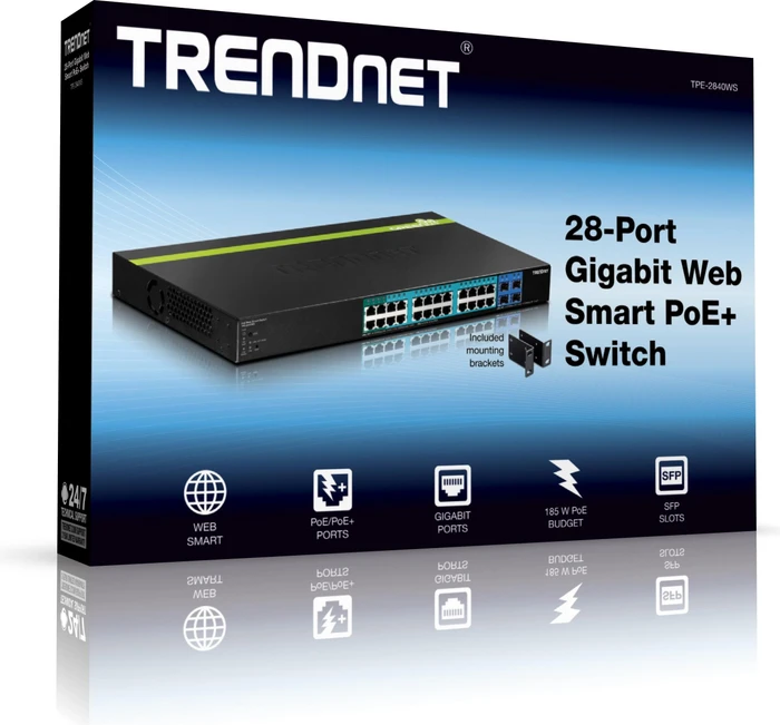 TRENDnet TPE Rackmount Gigabit Smart Switch, 24x RJ-45, 4x SFP, 185W PoE+