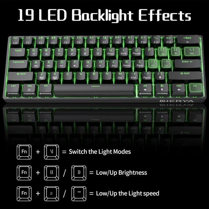 Dierya DK61SE, schwarz, LEDs grün, BROWN Switches, USB, US