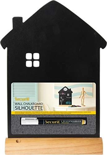 Securit Silhouette Wood Haus, Kreidetafel mit Holzfuß, schwarz, 23x32cm