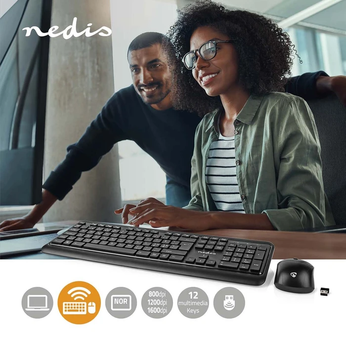Nedis Tastatur und Maus Set, Wireless, USB, ND