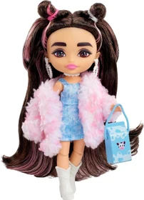 Mattel Barbie - Extra Minis Puppe mit braunen Haaren Jeans-Kleid