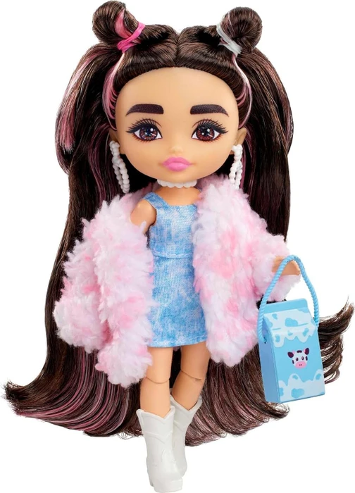 Mattel Barbie - Extra Minis Puppe mit braunen Haaren Jeans-Kleid