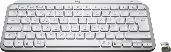 Logitech MX Keys Mini for Business, LEDs weiß, Logi Bolt, Pale Gray, weiß/grau, USB/Bluetooth, DE