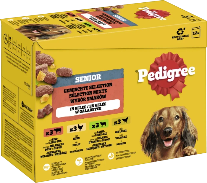 Pedigree Gemischte Selektion 4 Varietäten Rind- und Lebermischung, Huhn, Lamm- und Lebermischung, Geflügel in Gelee, 1.20kg (12x 100g)
