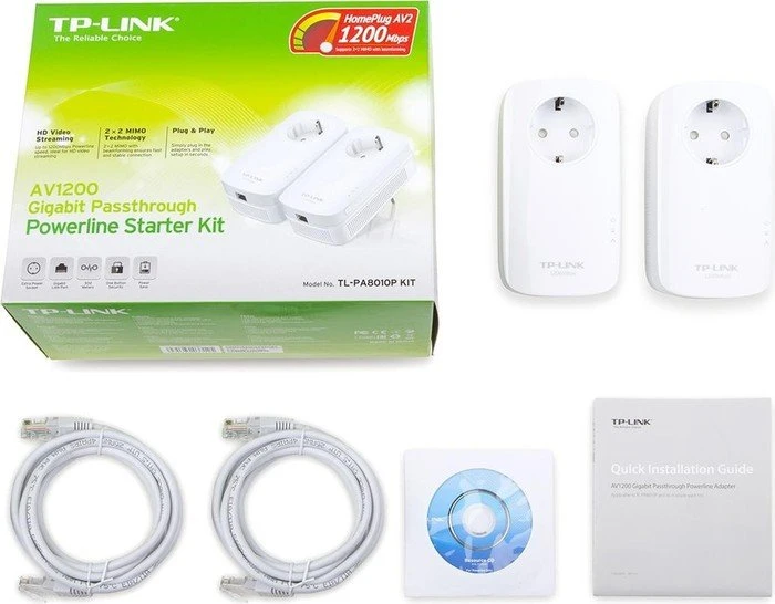 TP-Link Powerline AV1200 Passthrough Starter Kit, HomePlug AV2, RJ-45, 2er-Pack