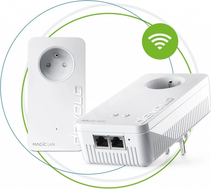 devolo Magic 2 WiFi next Starter Kit, FR-Region/Typ E, Powerline/WLAN-Access Point und Powerline-Adapter Set, 2er-Bundle