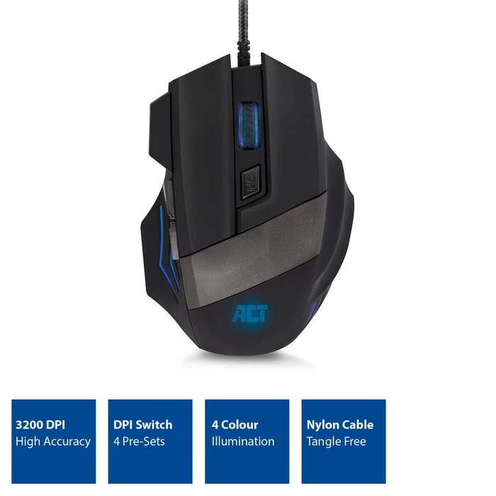 Act Gaming Mouse 3200dpi schwarz, USB