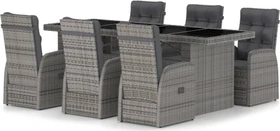 vidaXL Polyrattan Garten-Essgruppe Gartenmöbel-Set grau, 7-tlg.
