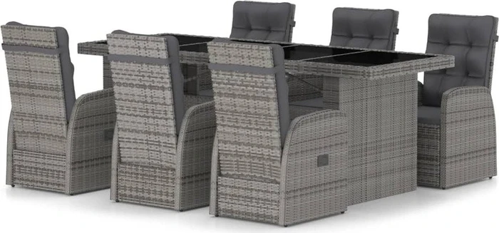 vidaXL Polyrattan Garten-Essgruppe Gartenmöbel-Set grau, 7-tlg.
