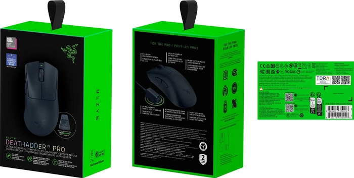 Razer DeathAdder V3 Pro schwarz Smooth-Touch + 8000Hz HyperPolling Wireless-Adapter, USB