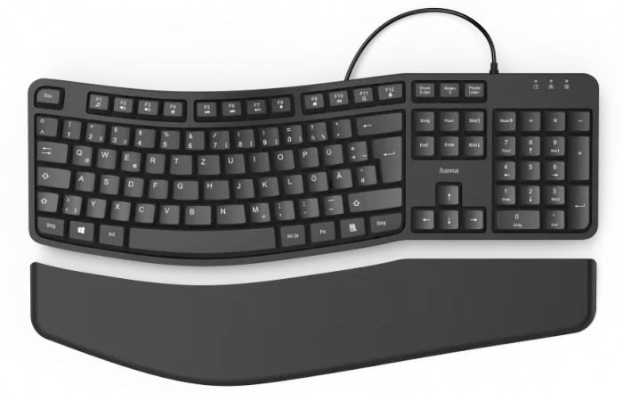 Hama EKC-400 Ergonomische Tastatur mit Handballenauflage, schwarz, USB, DE
