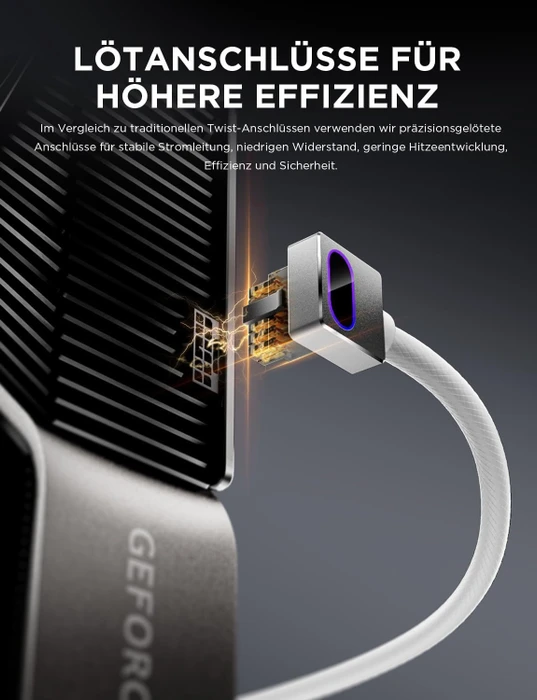 AsiaHorse Hydrus 12VHPWR, 12VHPWR Kabel, 1x 16-Pin PCIe 5.0 Stecker auf 16-Pin PCIe 5.0 Stecker, 90° gewinkelt, Typ B, Clip oben, RGB beleuchtet, weiß, 50cm
