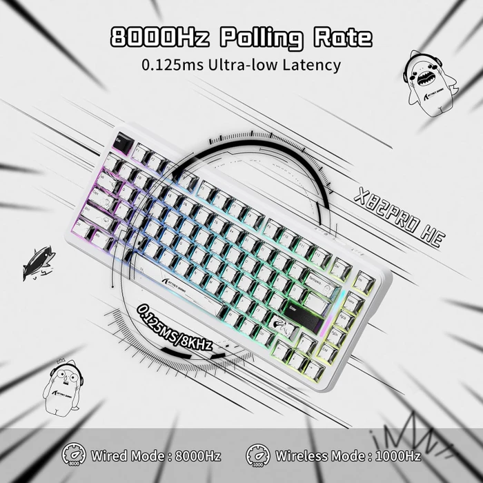 Attack Shark X82PRO HE Magnetic 75%, Comic, LEDs RGB, Outemu White Jade Magnetic, USB/Bluetooth, US