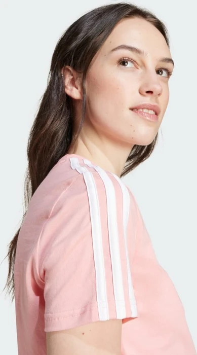 adidas Loungewear Essentials Slim 3 Streifen T-Shirt kurzarm semi pink spark/white (Damen)