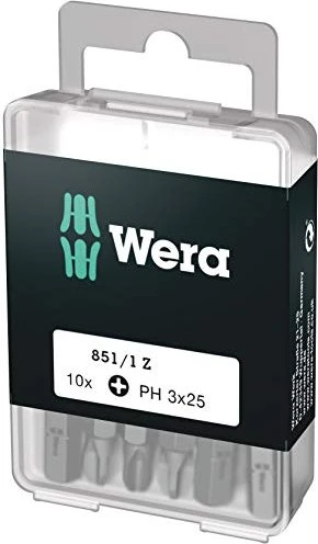 Wera DIY 851/1 Z Kreuzschlitz Bit 1/4", PH3x25mm, 10 Stück