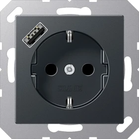 Jung SCHUKO Steckdose mit USB-Ladegerät, anthrazit matt