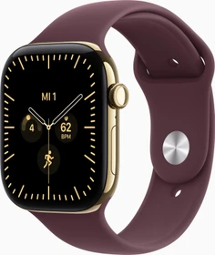 Apple Watch Series 12 (GPS + Cellular) 46mm Titan brillantgold mit Sportarmband M/L burgunder